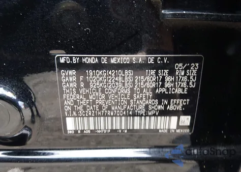 2024 Honda Hr-V 2Wd Ex-L/2Wd Ex-L W/O Bsi z USA, uszkodzony, nr VIN 3CZRZ1H77RM700414